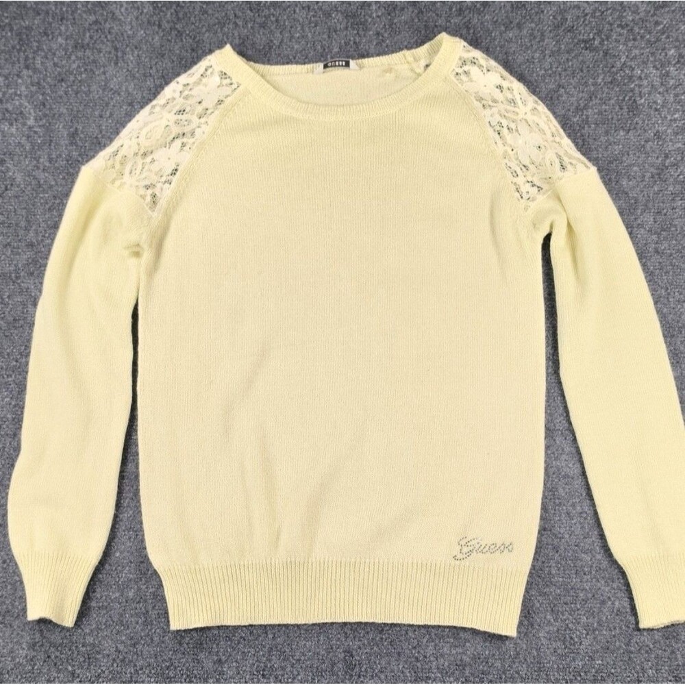 Guess Women's Lace Shoulder Sweater - Yellow - Size 14